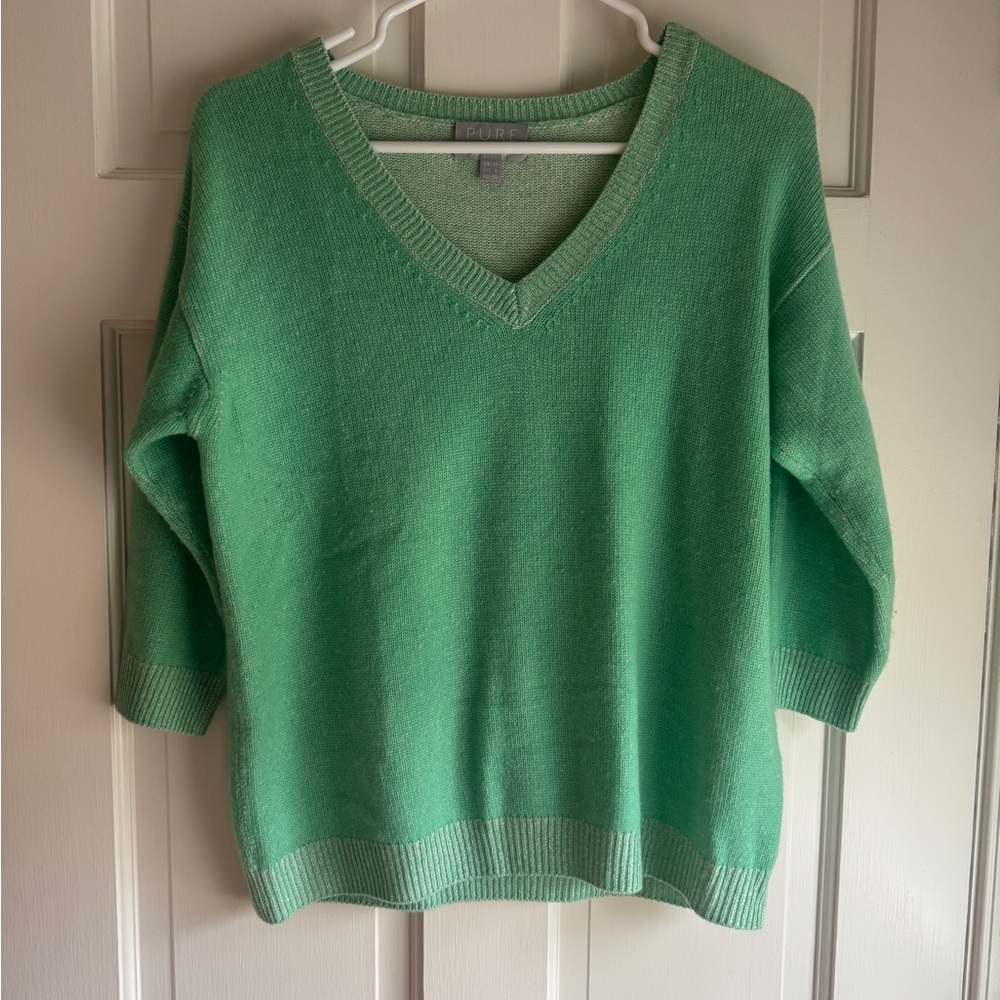 Pure Collection 100% Cashmere Green V-Neck Sweater